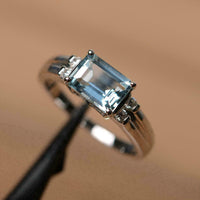 1 CT Emerald Cut Aquamarine Diamond Solitaire Anniversary Ring 925 Sterling Silver