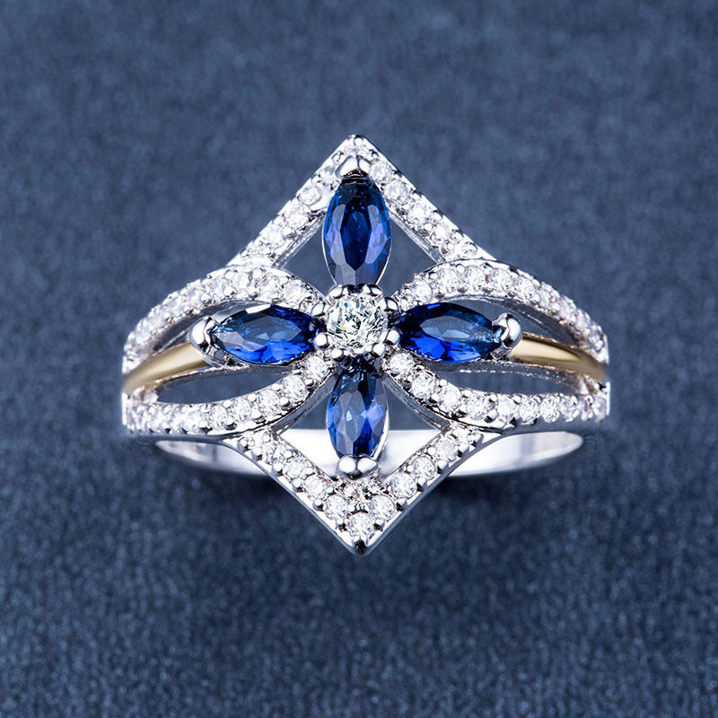 1 CT Marquise Cut Blue & White Sapphire Diamond 925 Sterling Silver Pretty Women Wedding Ring