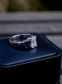 2 CT Emerald Cut Blue Saphhire Diamond 925 Sterling Sliver Women's Wedding Ring