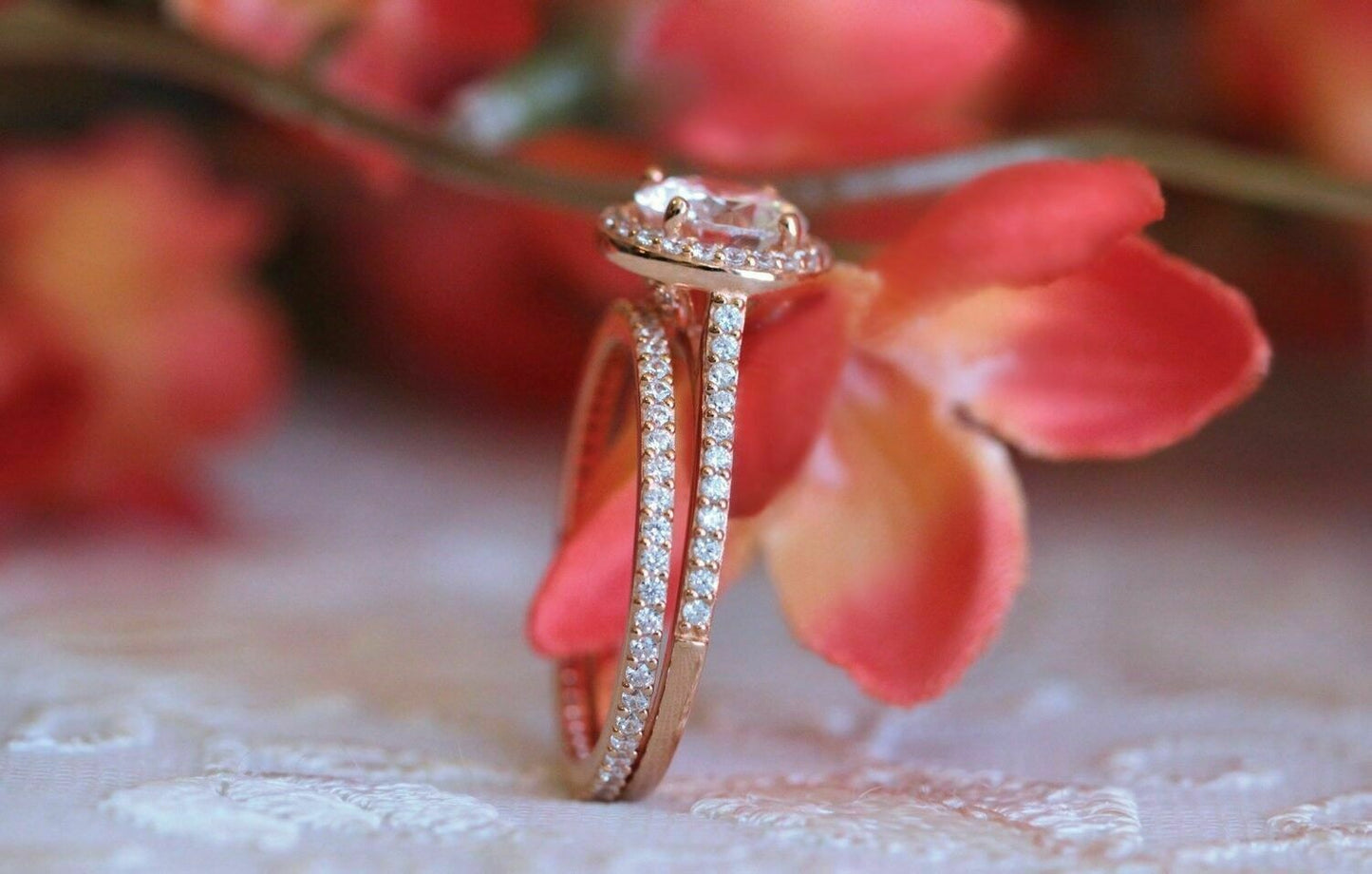Halo Bridal Set Engagement Ring 2.5 CT Round Cut Diamond 925 Sterling Silver