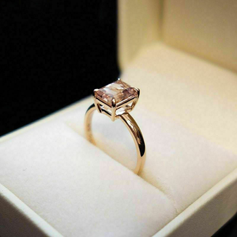 1 CT Emerald Cut Morganite Solitaire Engagement Ring 925 Sterling Silver