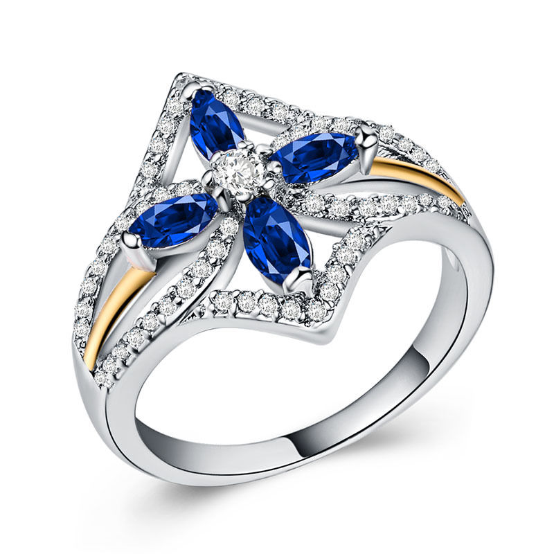 1 CT Marquise Cut Blue & White Sapphire Diamond 925 Sterling Silver Pretty Women Wedding Ring