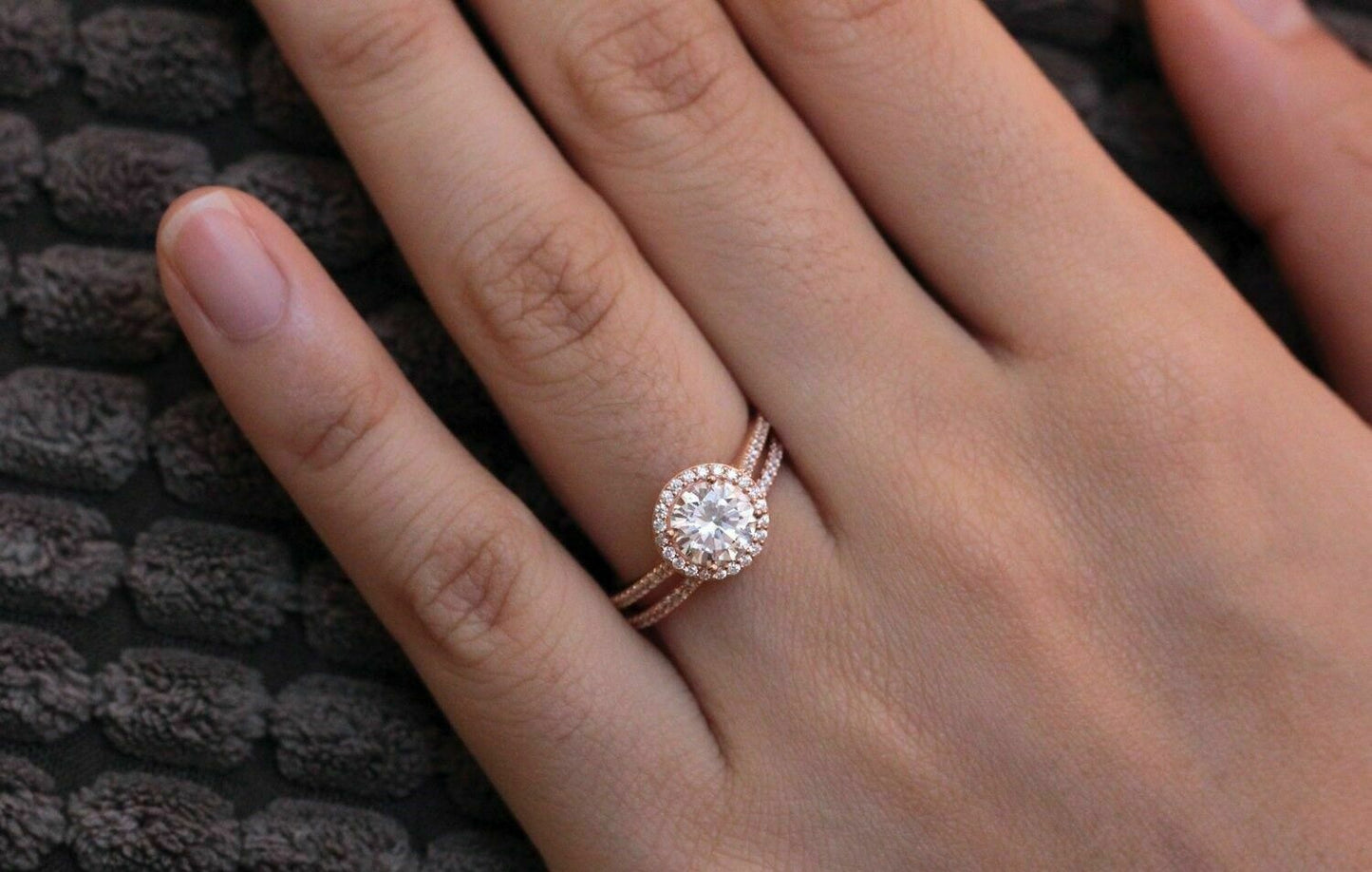 Halo Bridal Set Engagement Ring 2.5 CT Round Cut Diamond 925 Sterling Silver