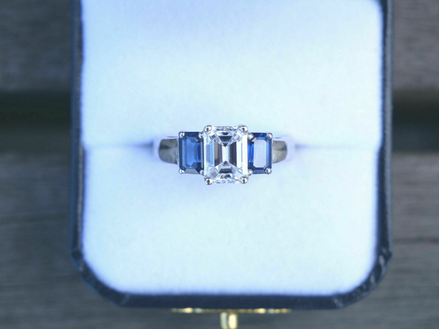 2 CT Emerald Cut Blue Saphhire Diamond 925 Sterling Sliver Women's Wedding Ring