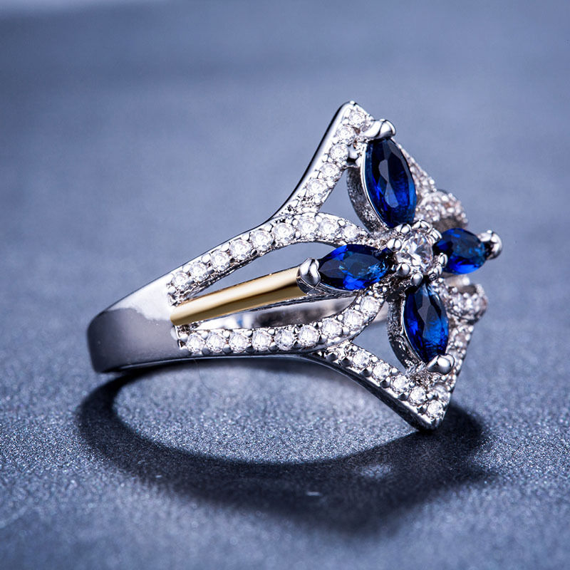 1 CT Marquise Cut Blue & White Sapphire Diamond 925 Sterling Silver Pretty Women Wedding Ring