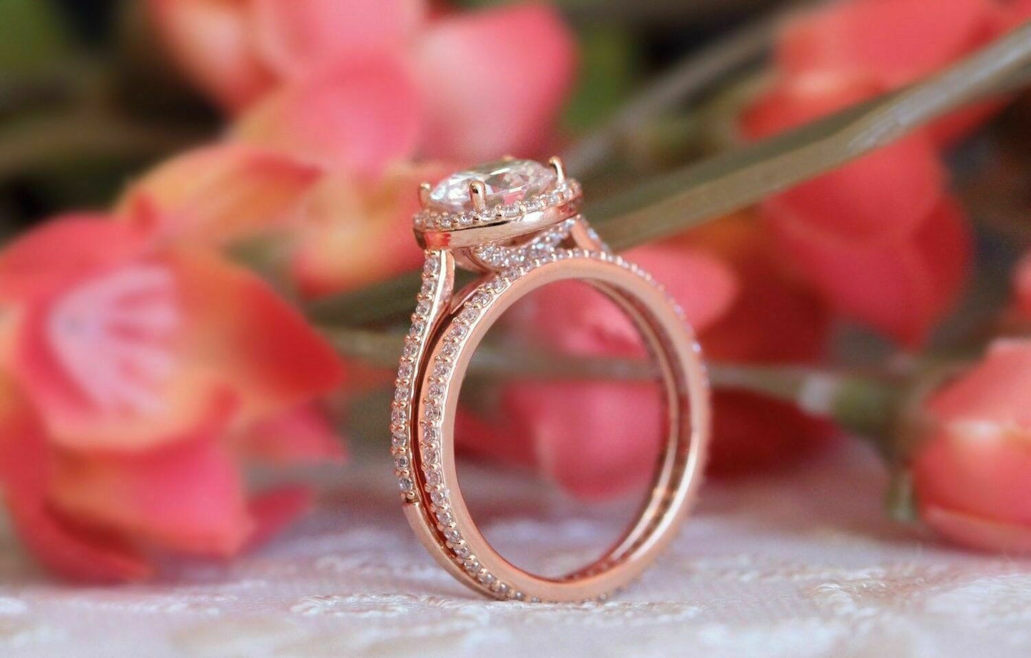 Halo Bridal Set Engagement Ring 2.5 CT Round Cut Diamond 925 Sterling Silver