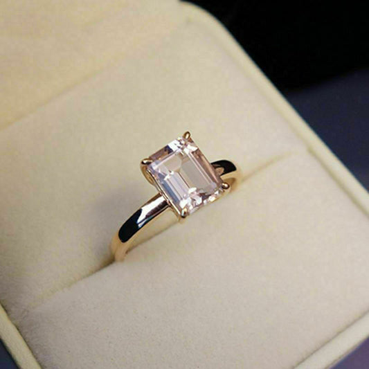 1 CT Emerald Cut Morganite Solitaire Engagement Ring 925 Sterling Silver