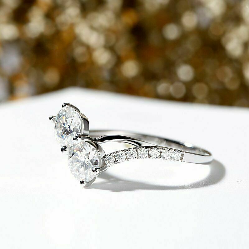 2 CT Round Cut Two Stone Half Eternity Wedding Ring 925 Sterling Silver