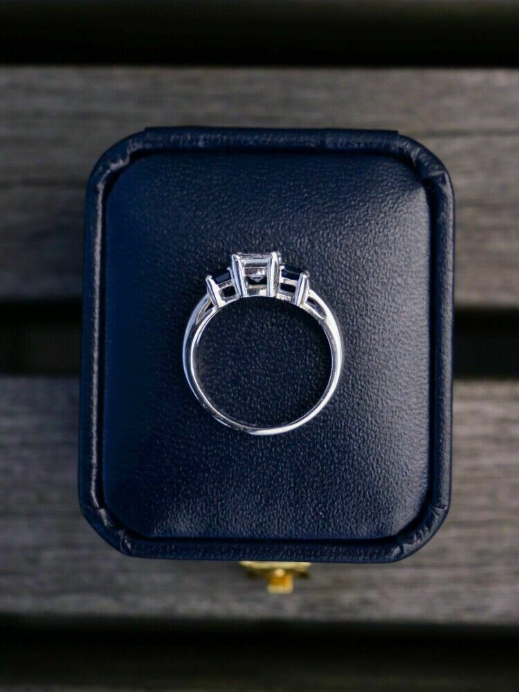 2 CT Emerald Cut Blue Saphhire Diamond 925 Sterling Sliver Women's Wedding Ring