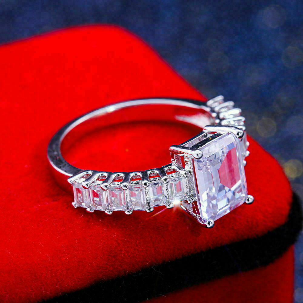 3 CT Emerald Cut Diamond 925 Sterling Sliver Women's Wedding Ring