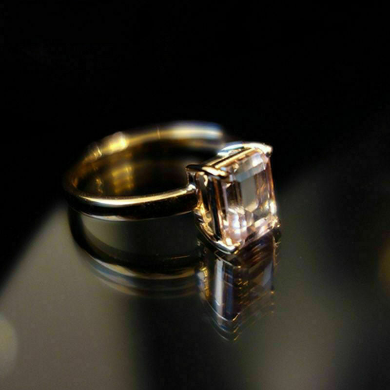 1 CT Emerald Cut Morganite Solitaire Engagement Ring 925 Sterling Silver