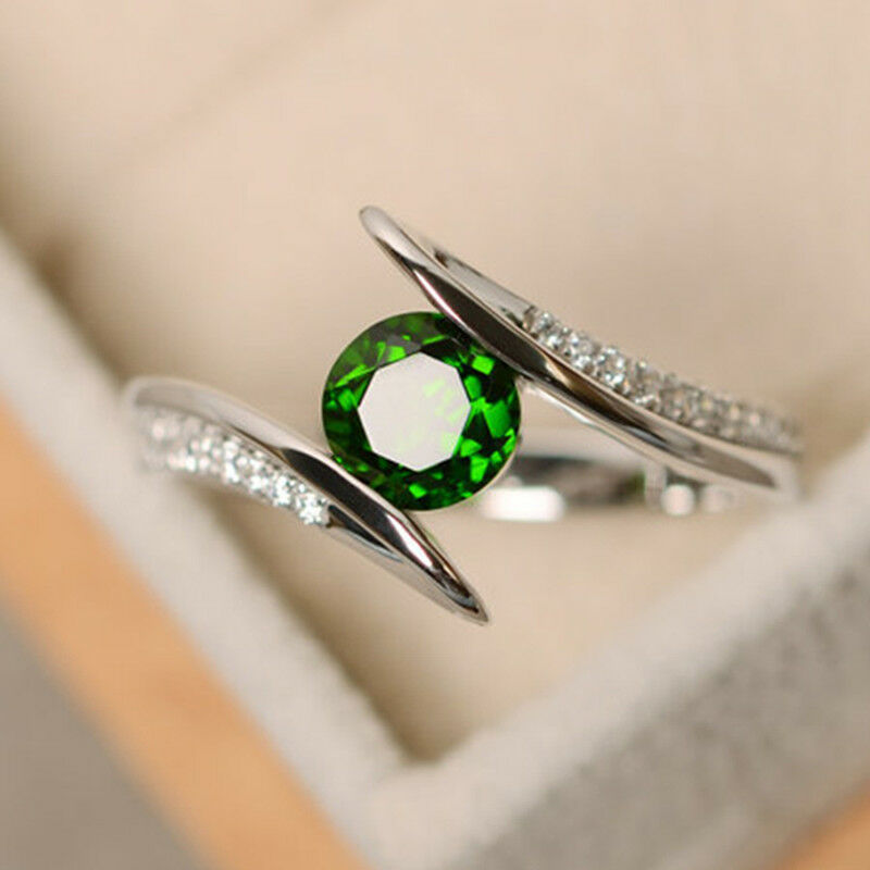 1 CT Round Cut Emerald Diamond 925 Sterling Silver Wedding Rings for Women