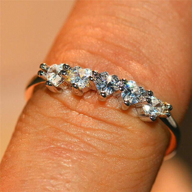 925 Sterling Silver 1.25 CT Heart Cut Simulated Diamond Wedding Band Ring