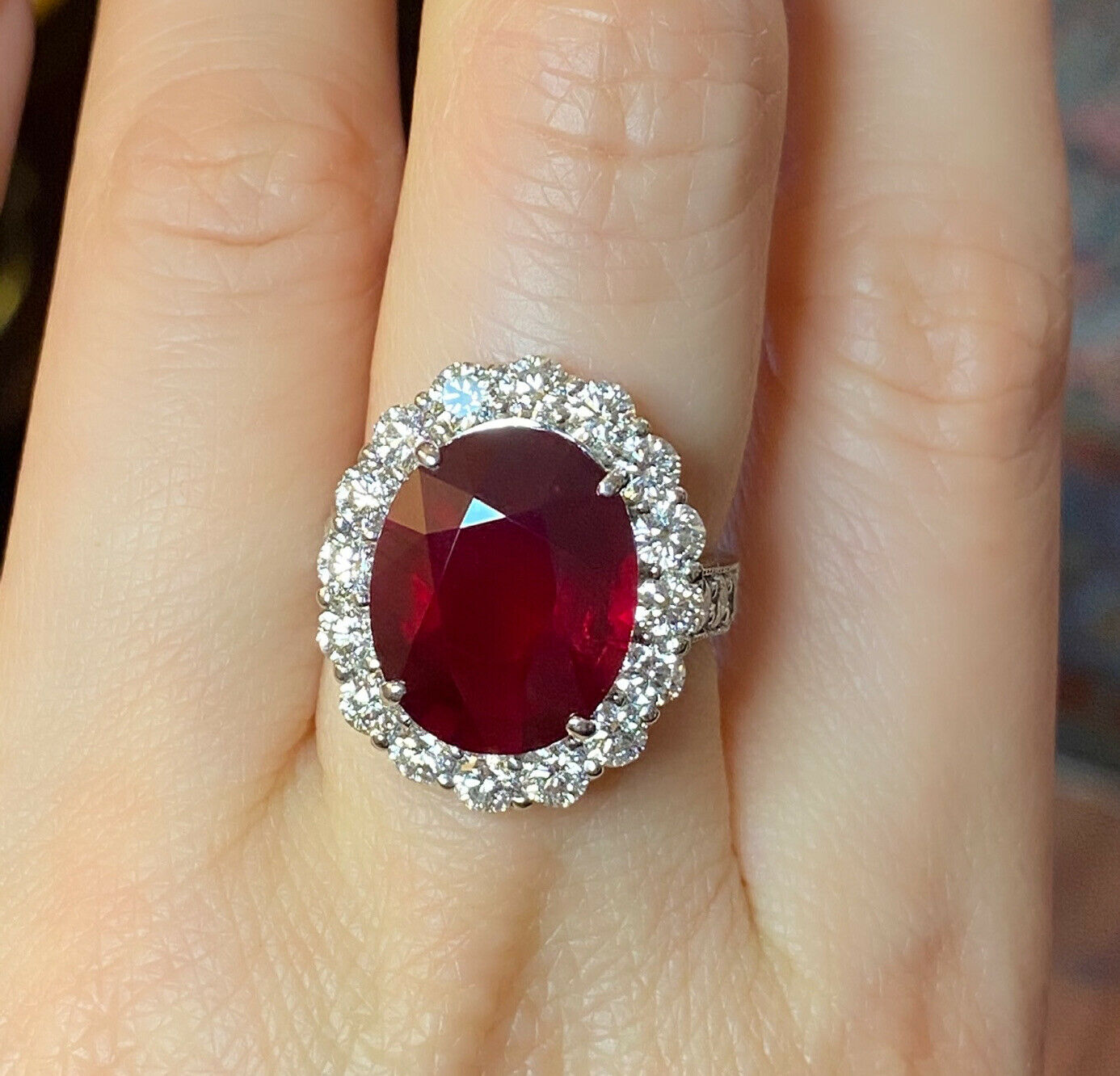 4 CT Oval Cut Red Ruby & Diamond 925 Sterling Silver Halo Women's Wedding Ring