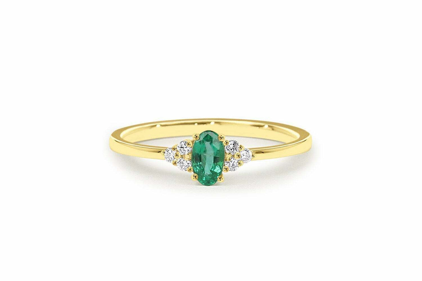 1 CT Oval Cut Emerald & CZ Diamond Yellow Gold Over On 925 Sterling Silver Anniversary Ring