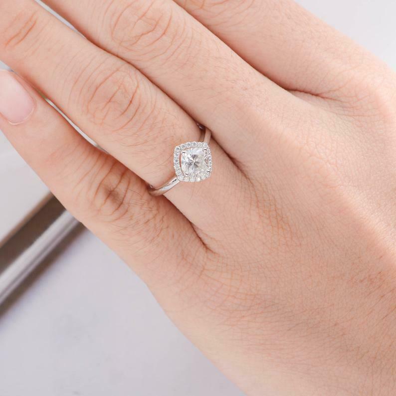 2.20 CT Cushion Cut Simulated Halo Wedding Ring 925 Sterling Silver