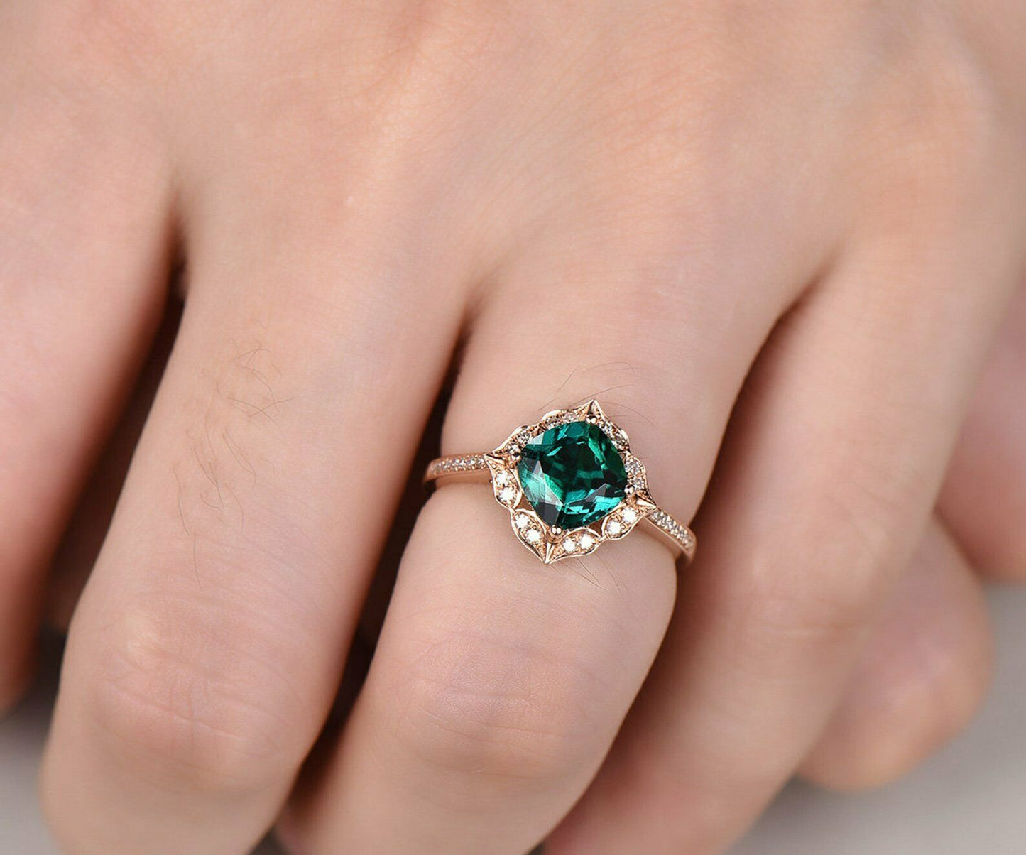1.40 CT Cushion Cut Emerald Halo Wedding Engagement Ring 925 Sterling Silver