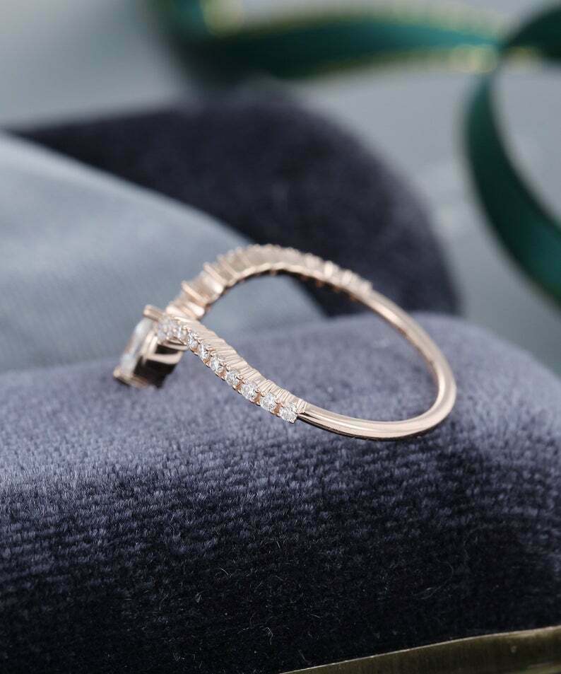 0.50 CT Marquise Cut Diamond Curved Wedding Band Ring 925 Sterling Silver