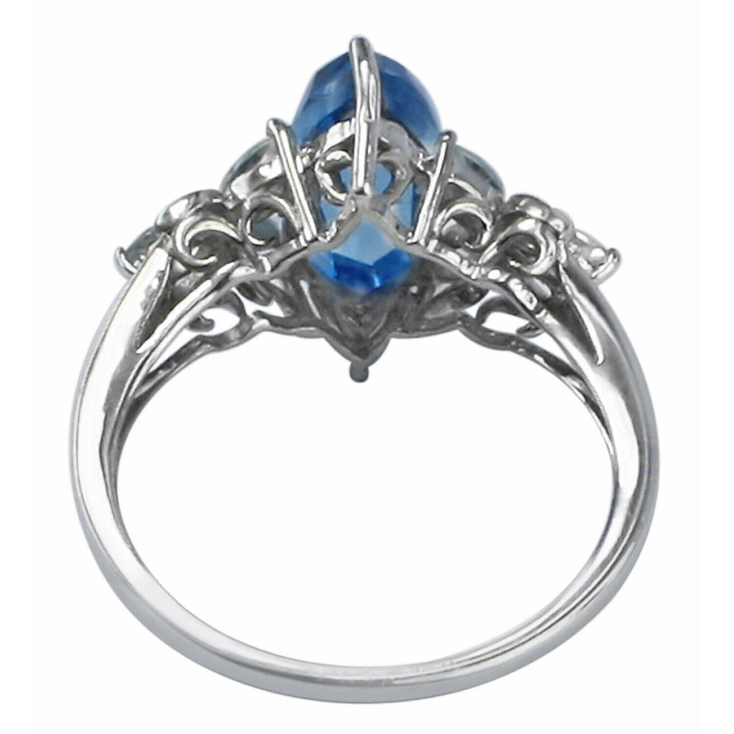 2 CT Marquise Cut Blue Topaz Diamond White Gold Over On 925 Sterling Silver Solitaire With Accents Ring - atjewels.in