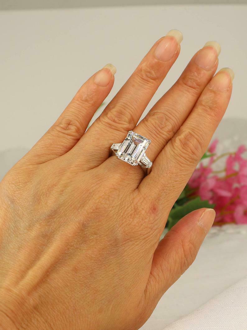 3 CT Emerald Cut White Diamond 925 Sterling Silver Engagement Ring