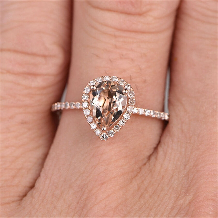 1.2 CT Pear Cut Morganite Diamond 925 Sterling Silver Halo Engagement Ring