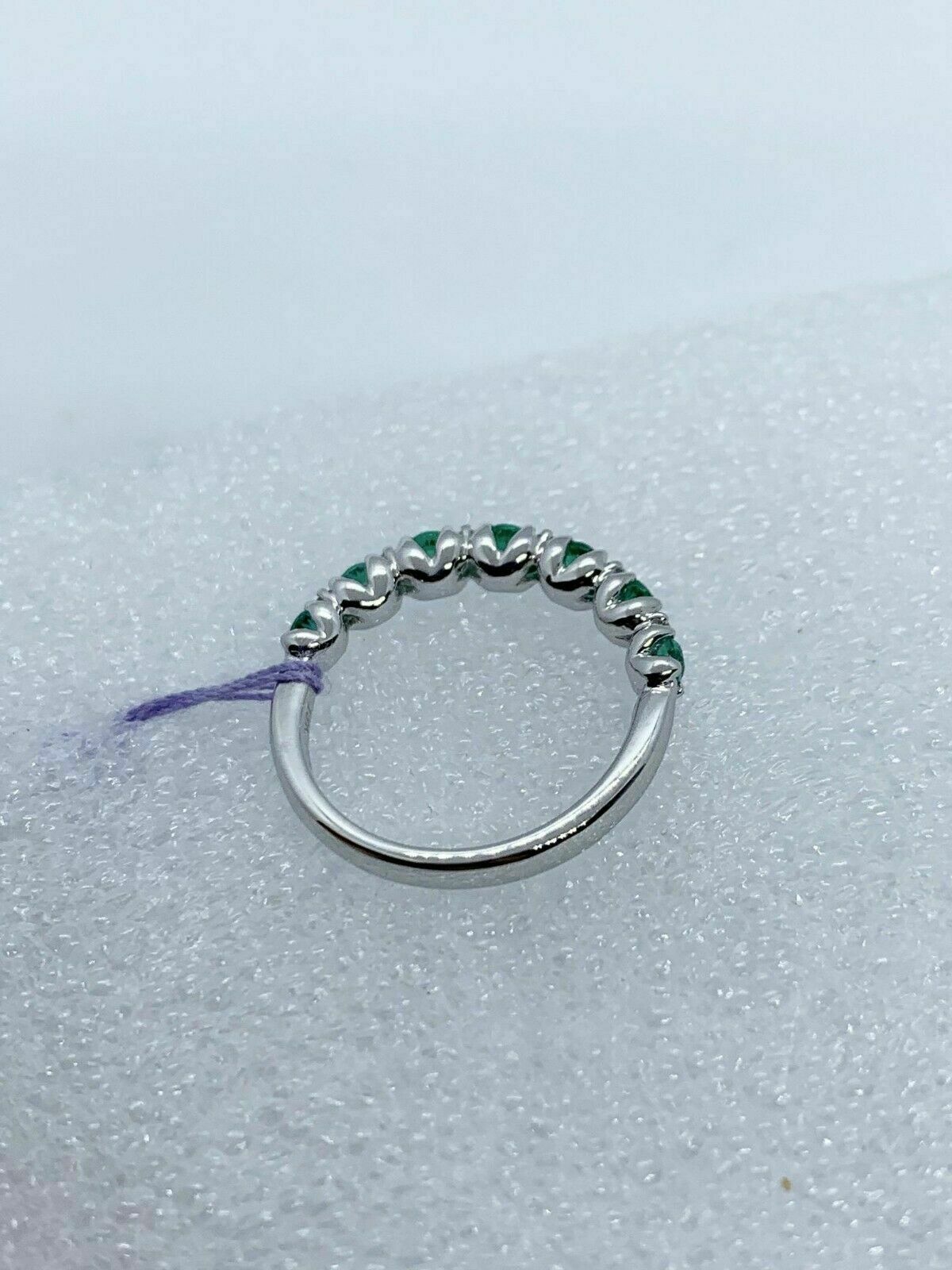 1 CT Round Cut Green Emerald Diamond Wedding Half Eternity Band Ring 925 Sterling Silver