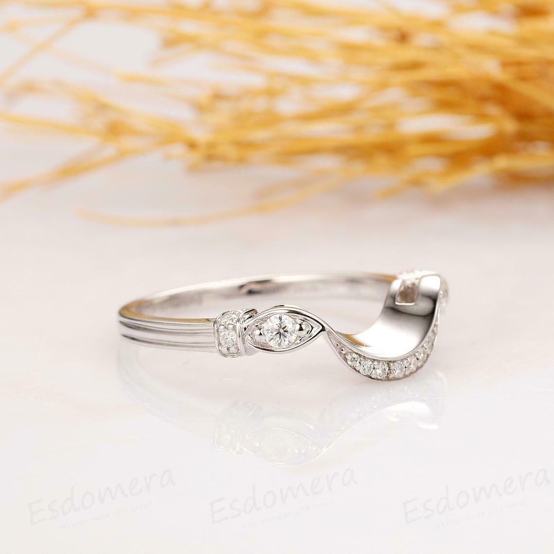 0.75 CT Round Cut Diamond Curved Anniversary Band Ring 925 Sterling Silver