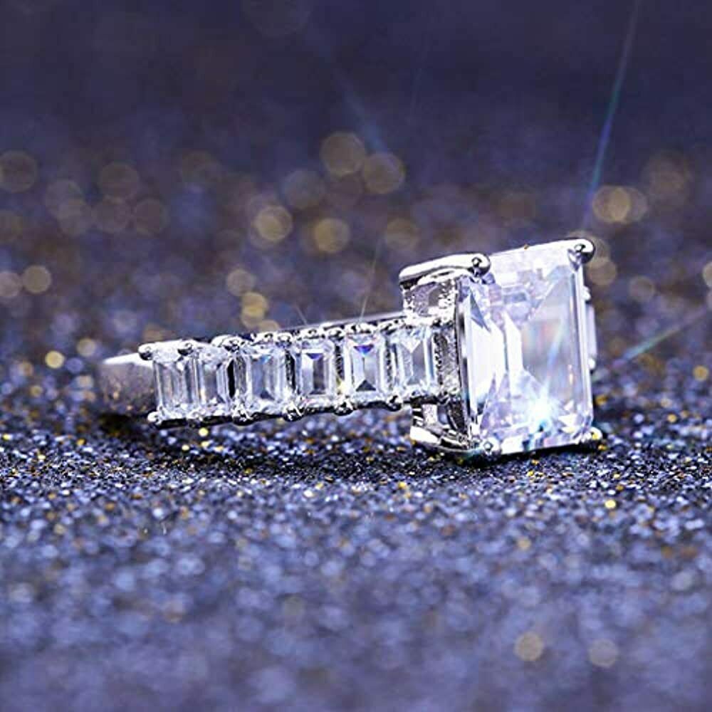 3 CT Emerald Cut Diamond 925 Sterling Sliver Women's Wedding Ring