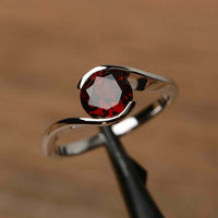 0.75 CT Round Cut Red Garnet 925 Sterling Silver Solitaire Engagement Ring