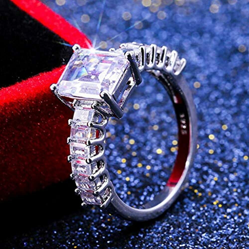 3 CT Emerald Cut Diamond 925 Sterling Sliver Women's Wedding Ring