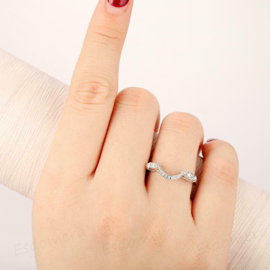 0.75 CT Round Cut Diamond Curved Anniversary Band Ring 925 Sterling Silver