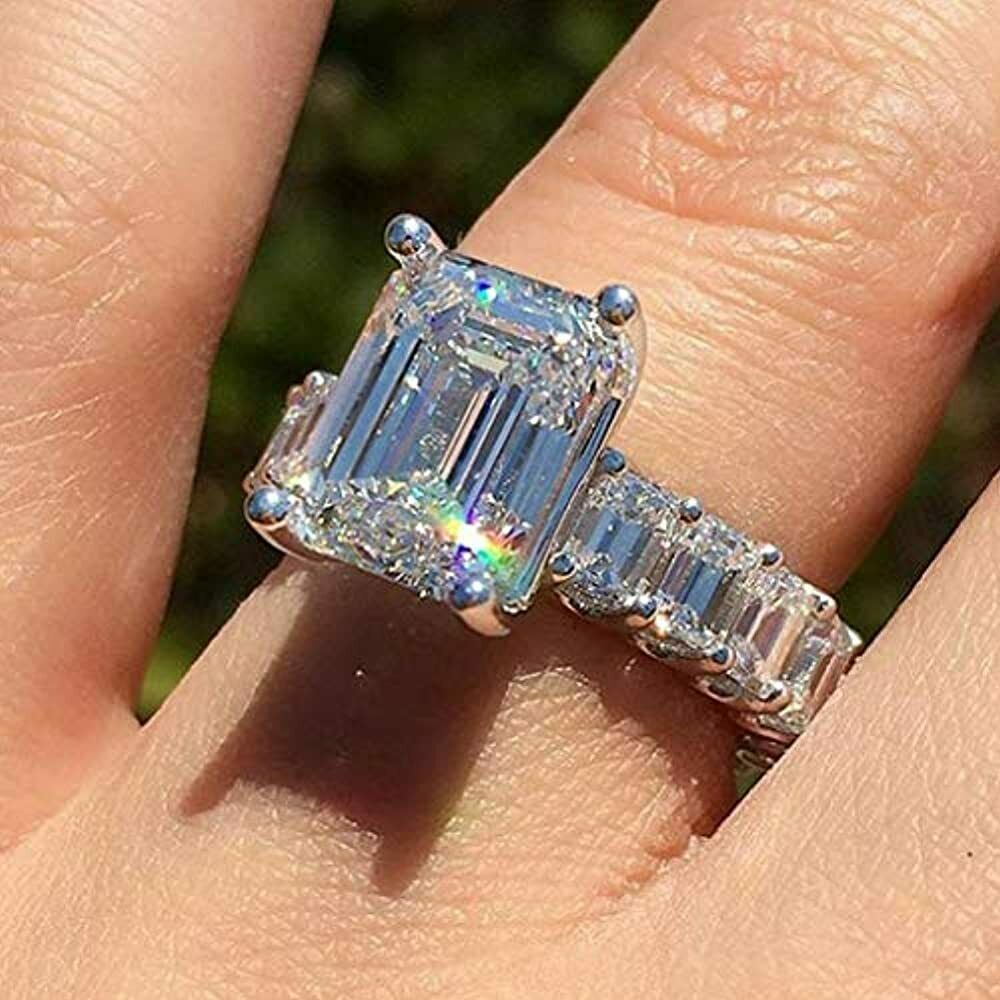 3 CT Emerald Cut Diamond 925 Sterling Sliver Women's Wedding Ring