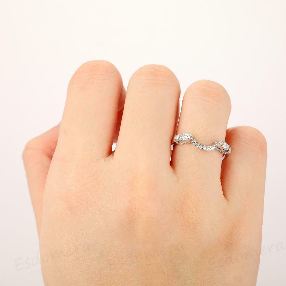 0.75 CT Round Cut Diamond Curved Anniversary Band Ring 925 Sterling Silver