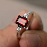 2 CT Emerald Cut Red Garnet Diamond 925 Sterling Silver Engagement Ring