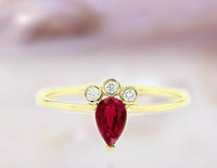 925 Sterling Silver 1 CT Pear Ruby Ring Diamond Wedding Simple Ring