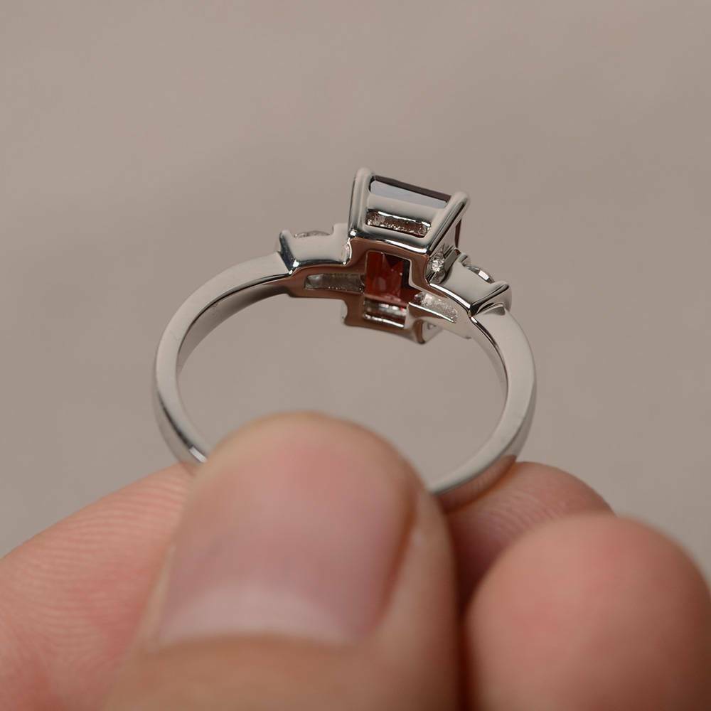 2 CT Emerald Cut Red Garnet Diamond 925 Sterling Silver Engagement Ring