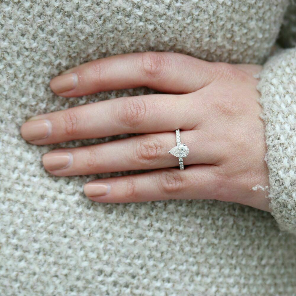 2 CT Pear Cut Diamond Wedding Women's Ring 14K White Gold Over On 925 Sterling Silver