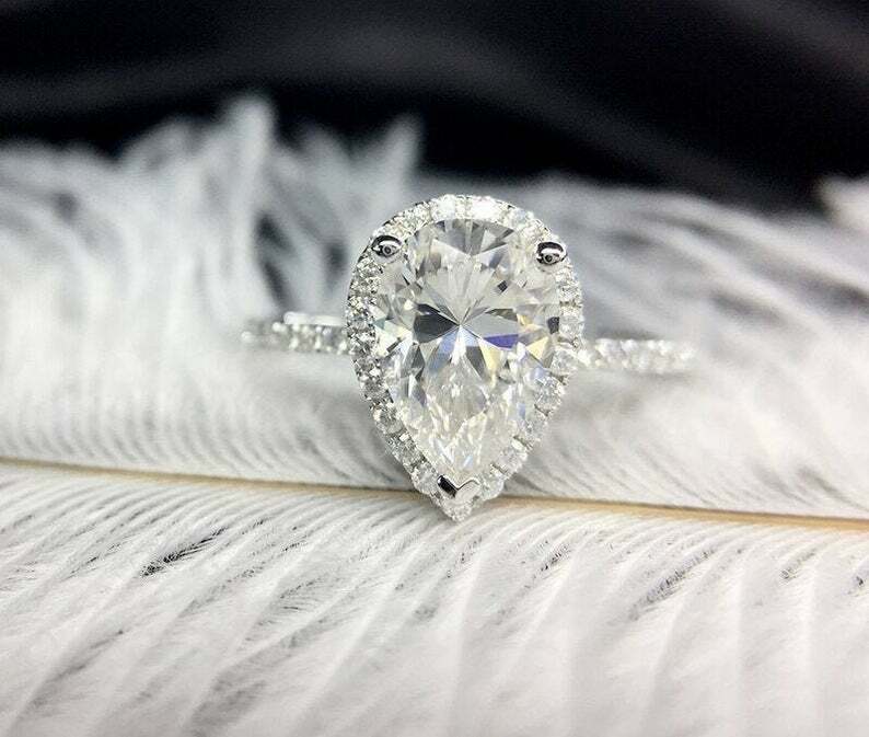 2 CT Pear Cut Diamond Halo Wedding & Engagement Ring 925 Sterling Silver