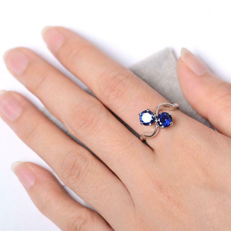 Double Round Cut Sapphire Stone White Tone On 925 Sterling Silver Ring Gift For Most Loved One.