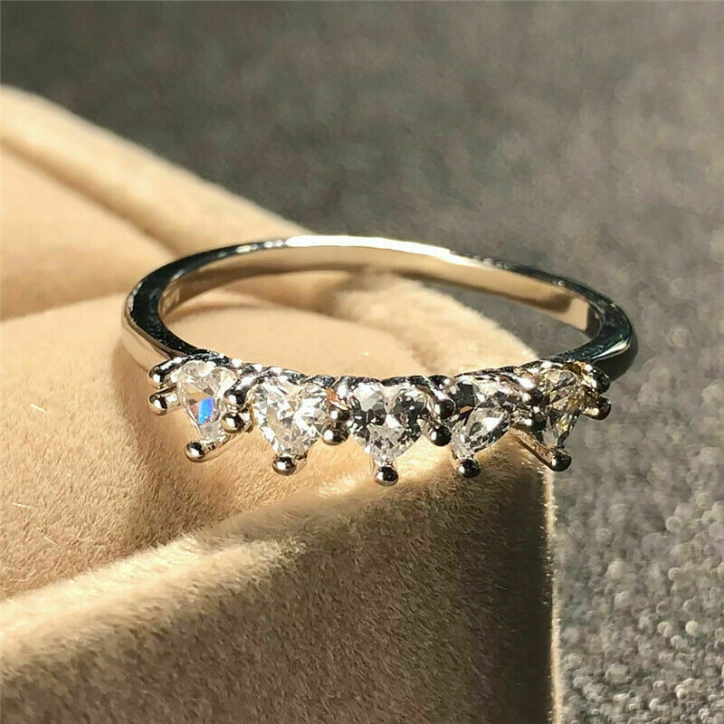 925 Sterling Silver 1.25 CT Heart Cut Simulated Diamond Wedding Band Ring