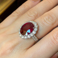 4 CT Oval Cut Red Ruby & Diamond 925 Sterling Silver Halo Women's Wedding Ring