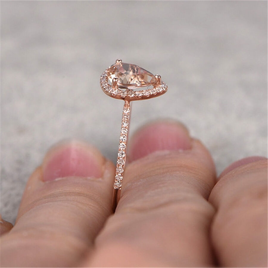 1.2 CT Pear Cut Morganite Diamond 925 Sterling Silver Halo Engagement Ring