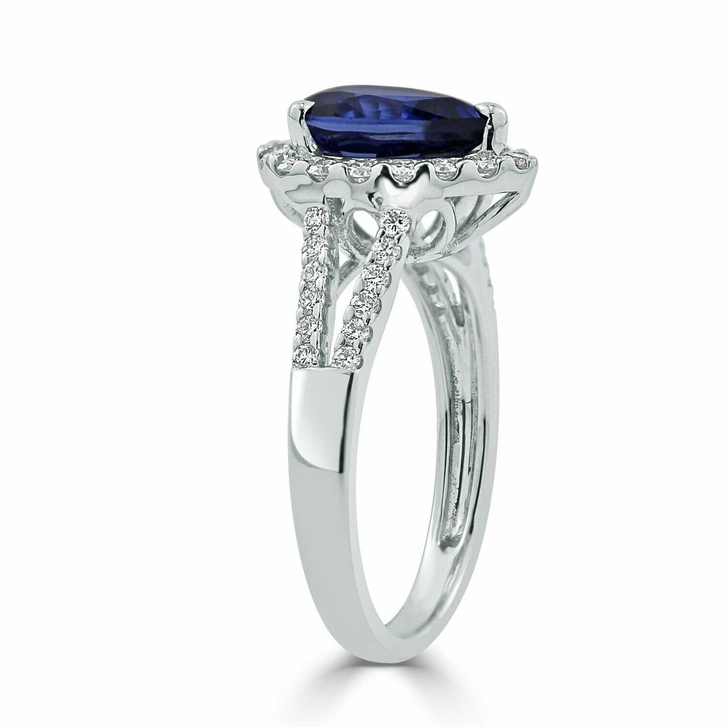 3 CT Pear Cut Blue Sapphire Split Shank Halo Engagement Ring 925 Sterling Silver