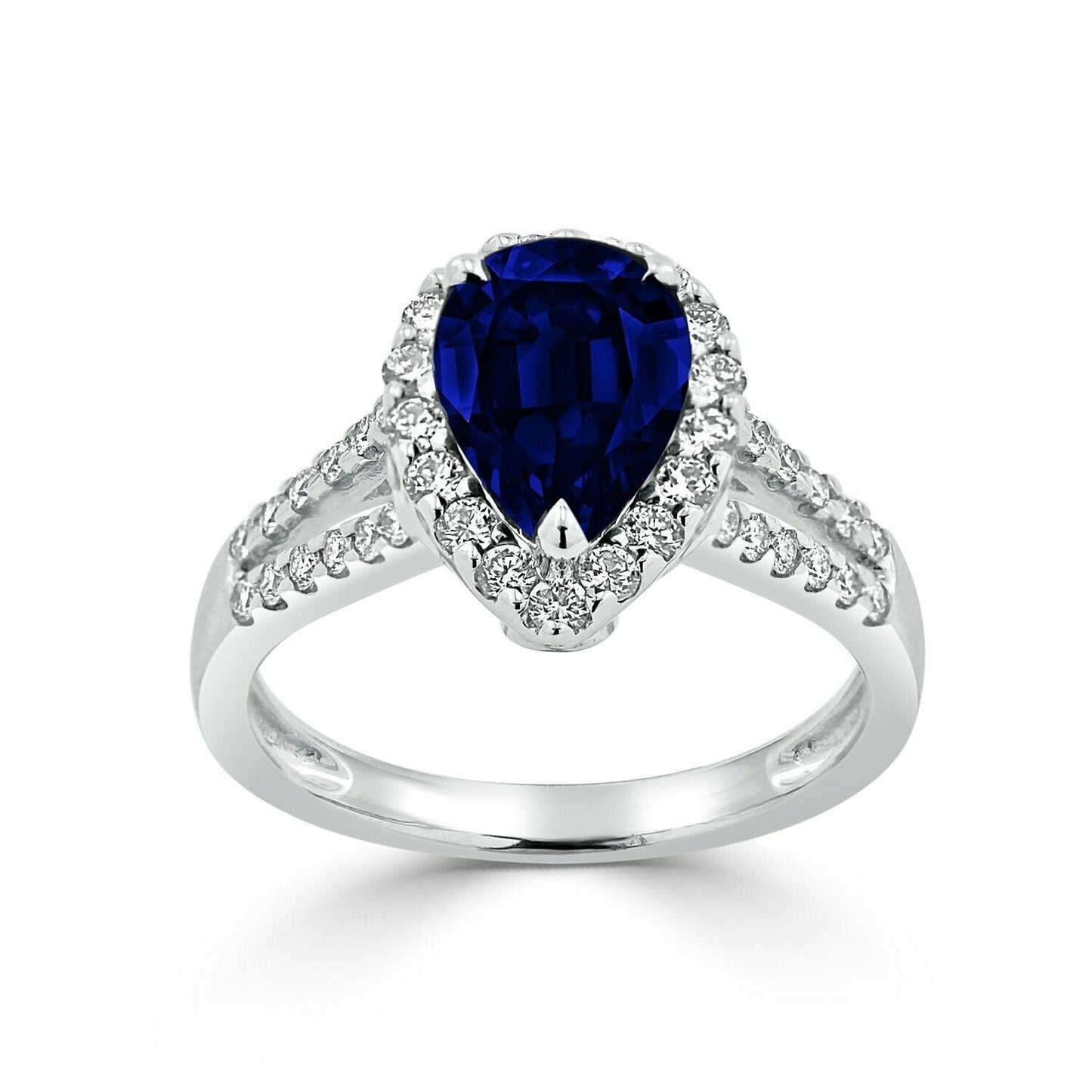 3 CT Pear Cut Blue Sapphire Split Shank Halo Engagement Ring 925 Sterling Silver