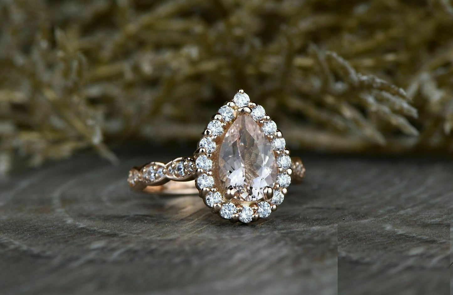 1.50 CT Pear Cut Peach Morganite Diamond 925 Sterling Silver Halo Women's Anniversary Ring