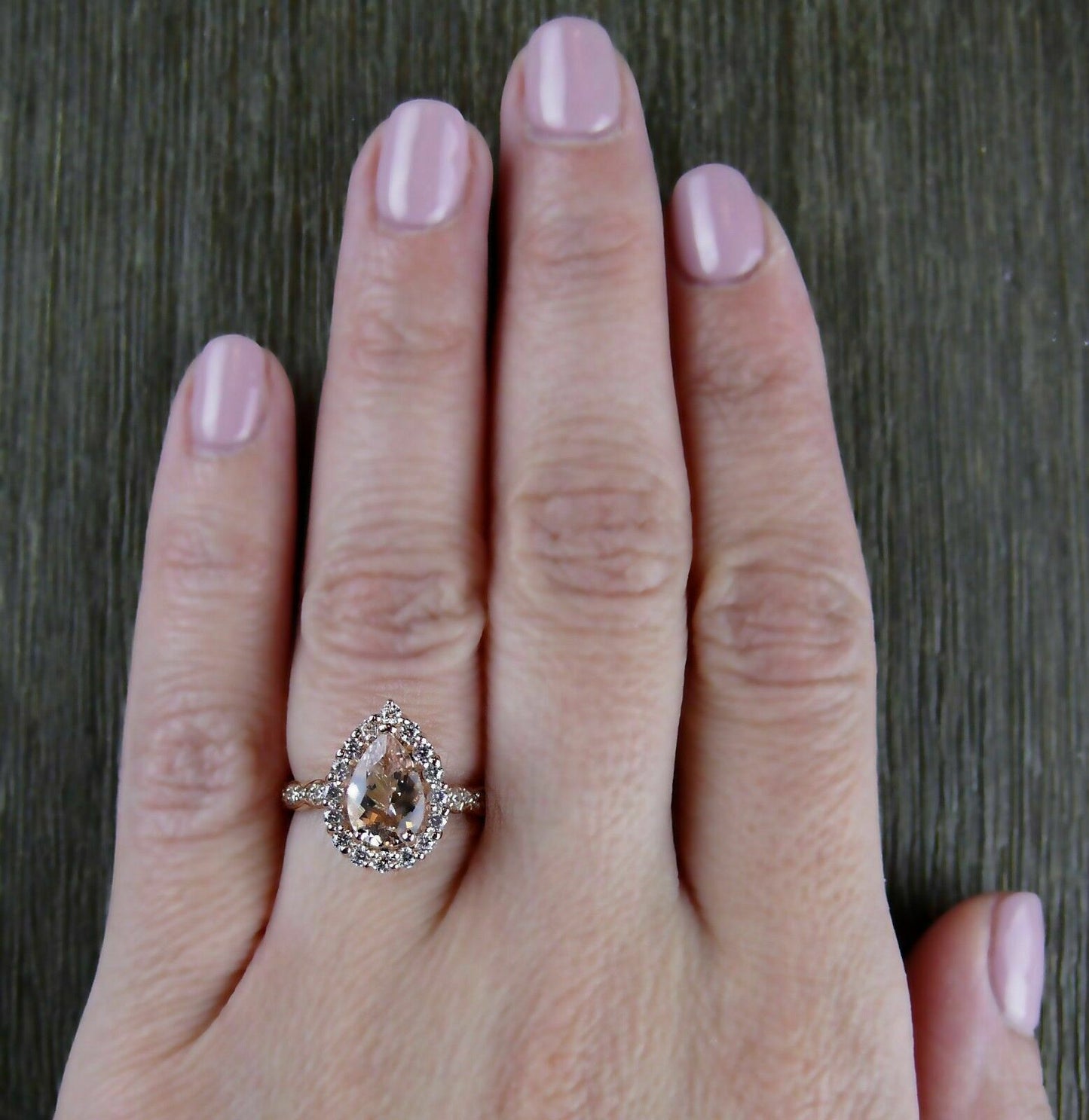 1.50 CT Pear Cut Peach Morganite Diamond 925 Sterling Silver Halo Women's Anniversary Ring