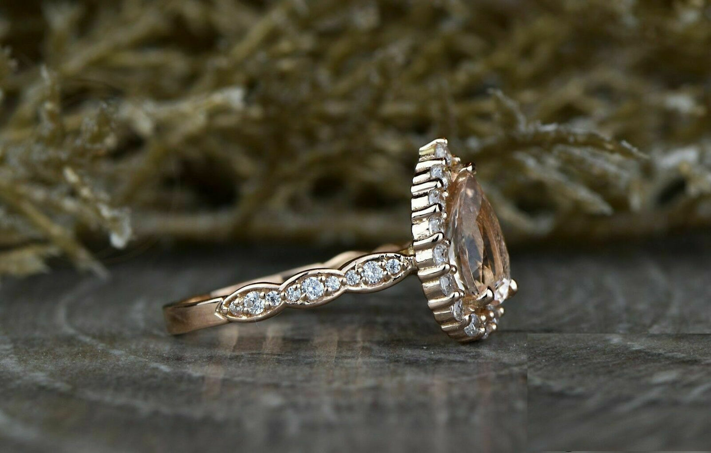 1.50 CT Pear Cut Peach Morganite Diamond 925 Sterling Silver Halo Women's Anniversary Ring