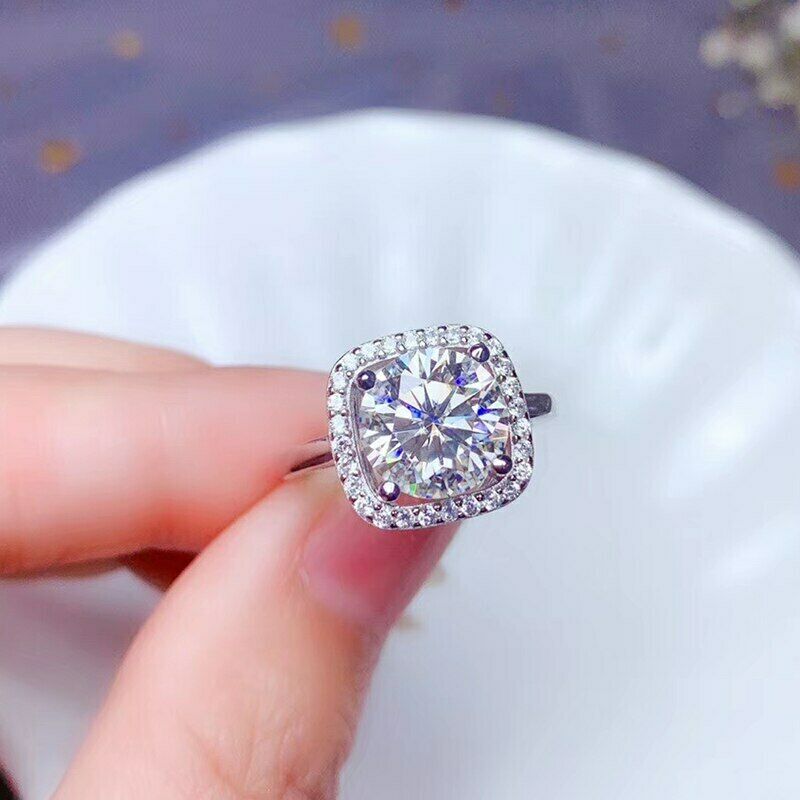 2 CT Round Cut Diamond Promise Halo Engagement Wedding Ring 925 Sterling Silver