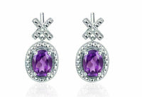 3 CT Oval Cut Purple Amethyst Flower Drop/Dangle Earrings 925 Sterling Silver