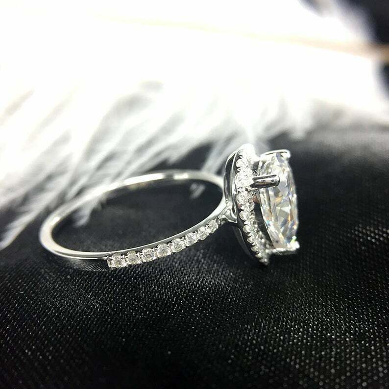2 CT Pear Cut Diamond Halo Wedding & Engagement Ring 925 Sterling Silver